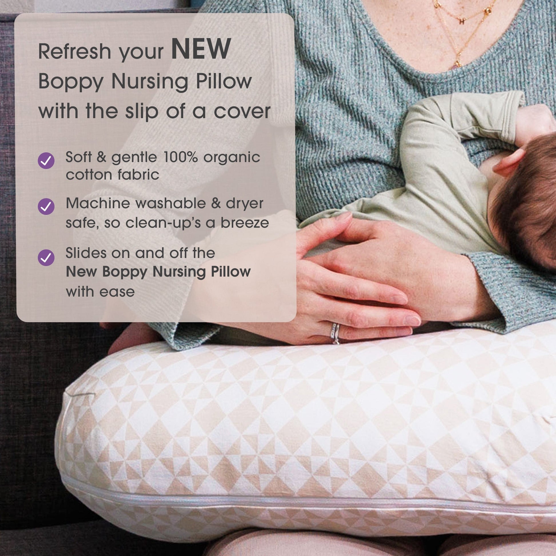 New Boppy Nursing Pillow Organic Cotton Cover
